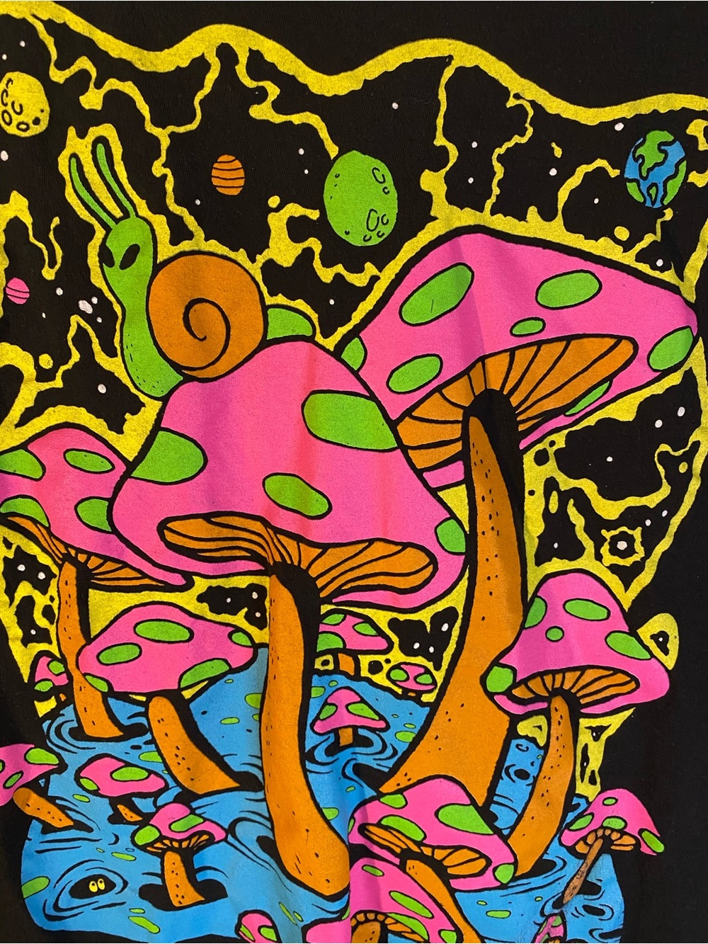 Black Tee with Colorful Mushroom Graphic - Picture 5 of 7